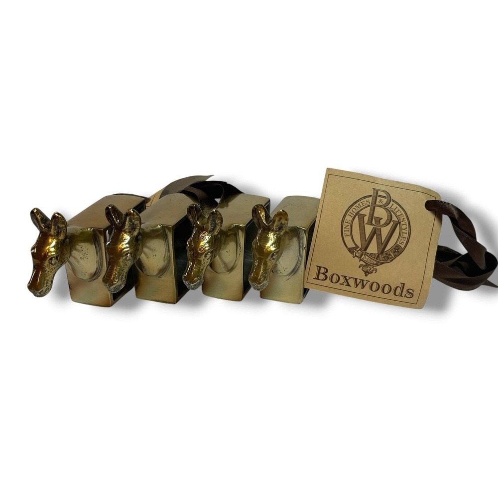 New Boxwoods Set of 4 Brass Tone Horse Napkin Rings Equestrian Table Decor - Picture 2 of 8